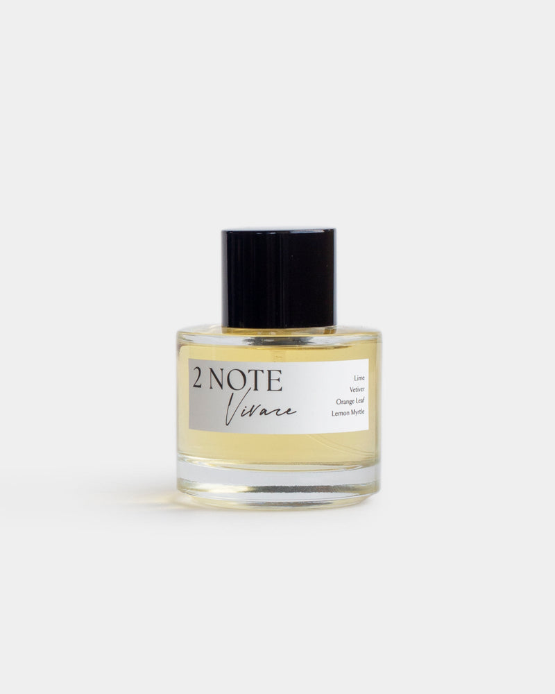 Vivace in clear glass spray bottle — botanical natural fragrance, pale yellow oil, front view on white